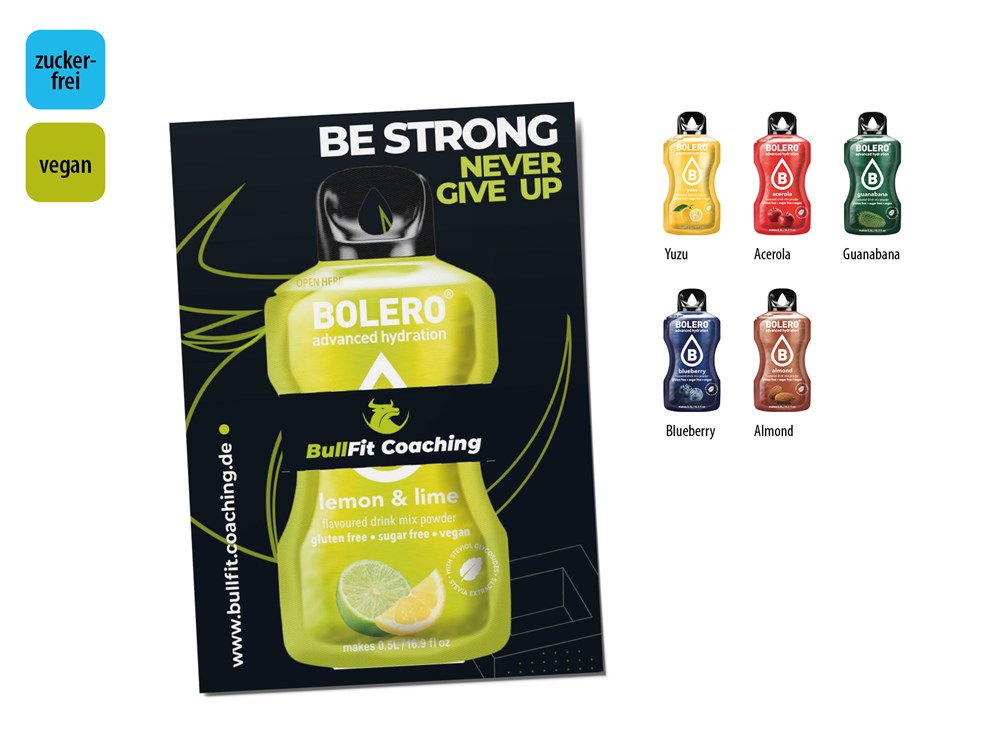 BOLERO Drinks Werbekarte 3 g  ,  Inhalt:  BOLERO zuckerfreies Getränkepulver