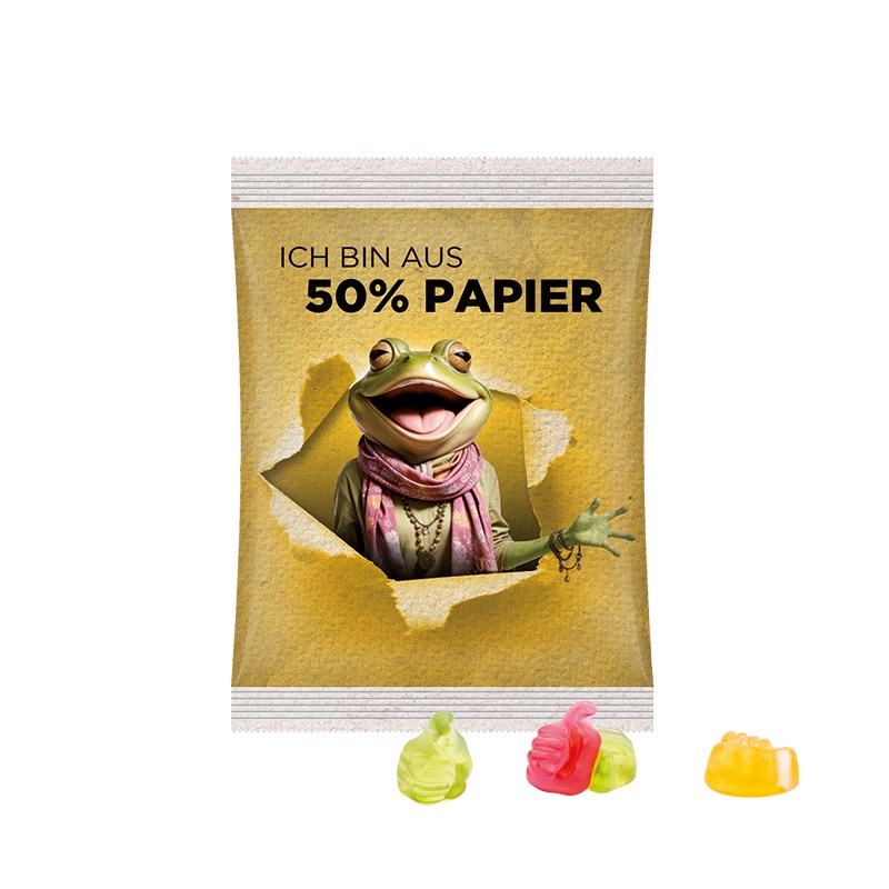 Maxitüte, Folie mit ca. 50% Papieranteil, weiß, Trolli Fruchtgummi Daumen